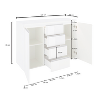 WHOUS Credenza Cassettiera Bianco Lucido, Made in Italy STILE: 2 ante e 4 cassetti