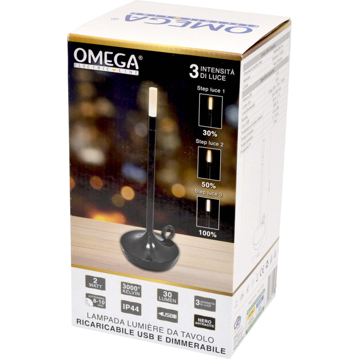 LAMPADA DA TAVOLO LUMIÈRE RICARICABILE USB NERA ANTRACITE