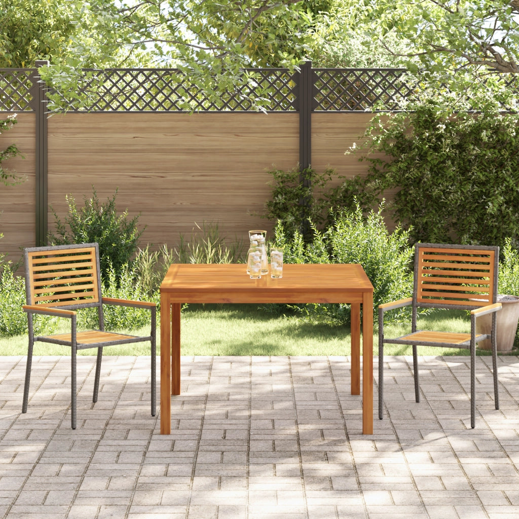 Set da pranzo da giardino 3 Pezzi  Rattan Poly Grigio Acacia