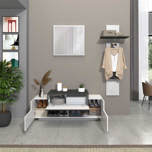 WHOUS Mobile Panca e Scarpiera 120x45x51 cm con 2 Ante e 1 Ribalta, Made in Italy COLORE: Bianco/Ardesia