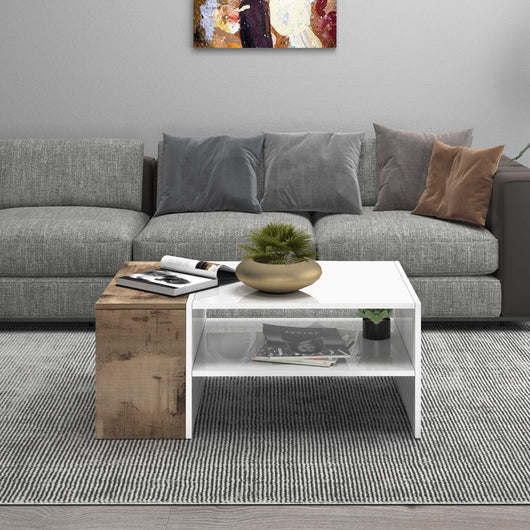 WHOUS Tavolino da Caffè 90x60x40 cm con Vano Contenitivo, Made in Italy COLORE: Bianco/Acero Pereira