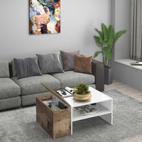 WHOUS Tavolino da Caffè 90x60x40 cm con Vano Contenitivo, Made in Italy COLORE: Bianco/Acero Pereira