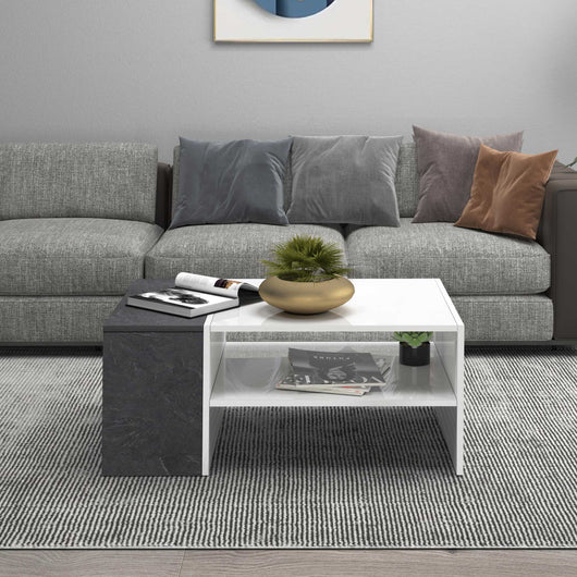 WHOUS Tavolino da Caffè 90x60x40 cm con Vano Contenitivo, Made in Italy COLORE: Bianco/report