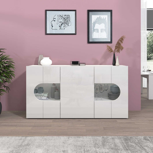 WHOUS Credenza Soggiorno Bianco Lucido, Made in Italy STILE: 3 ante larga