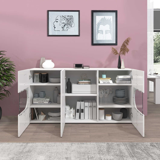WHOUS Credenza Soggiorno Bianco Lucido, Made in Italy STILE: 3 ante larga