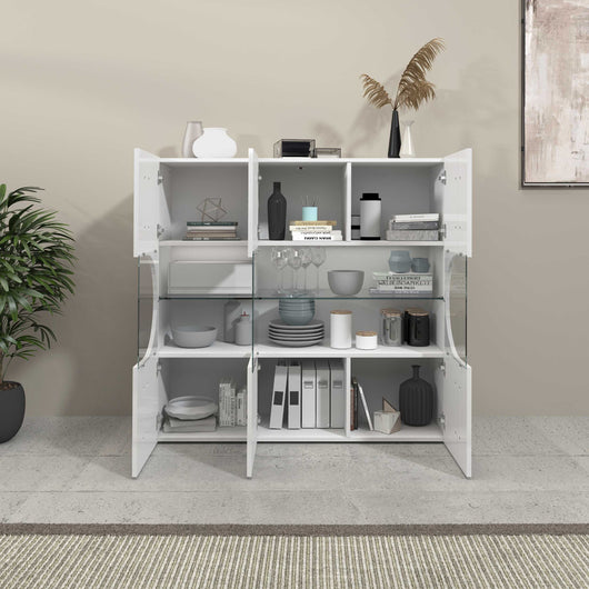 WHOUS Credenza Soggiorno Bianco Lucido, Made in Italy STILE: 3 ante stretta