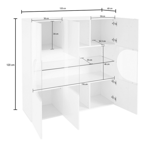 WHOUS Credenza Soggiorno Bianco Lucido, Made in Italy STILE: 3 ante stretta