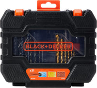 Set 31 pezzi per forare ed avvitare con punte,inserti,porta inserti BLACK+DECKER