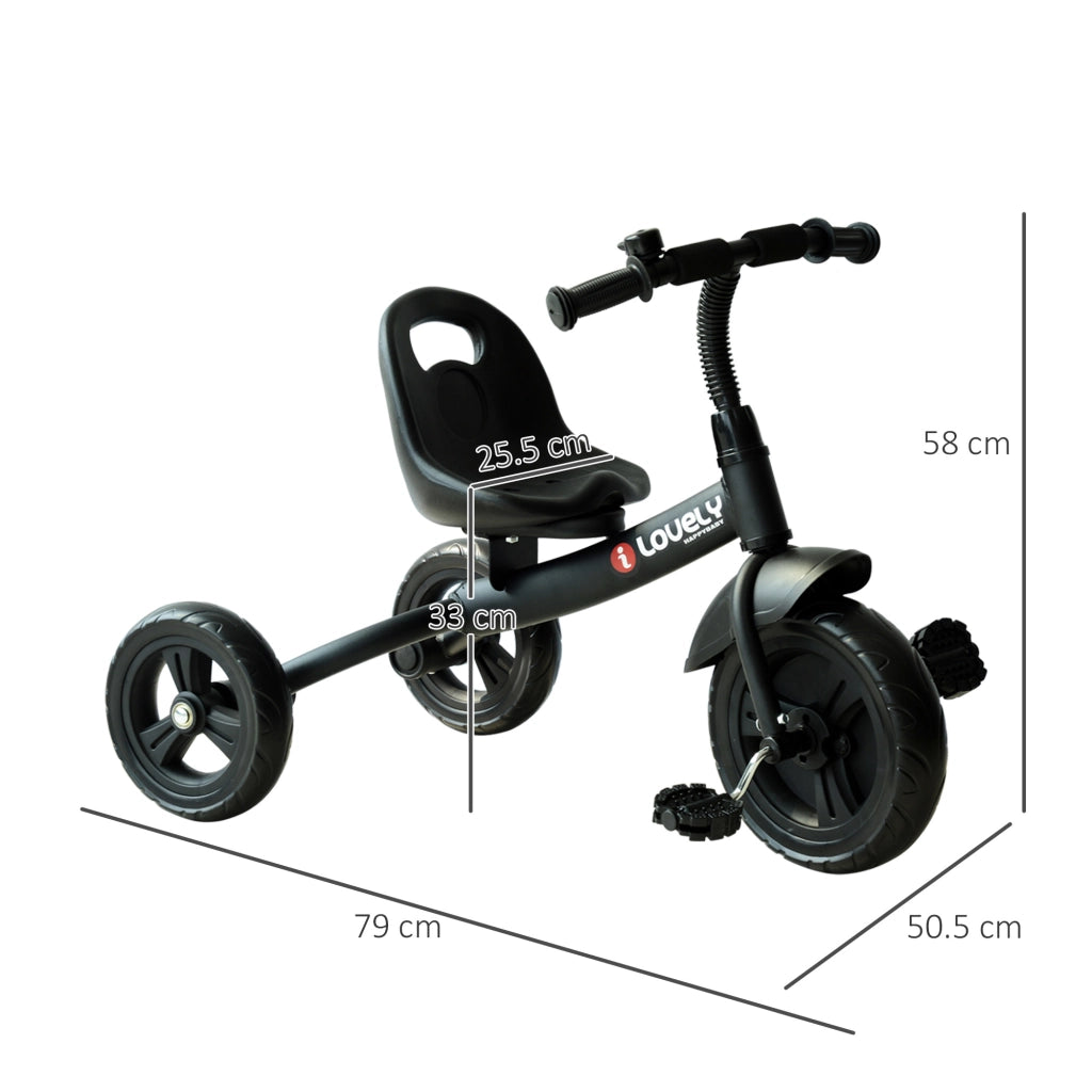 Triciclo per Bambini con Campanello e Parafango ¨C Zephmum ¨C Nero 79x50.5x58cm