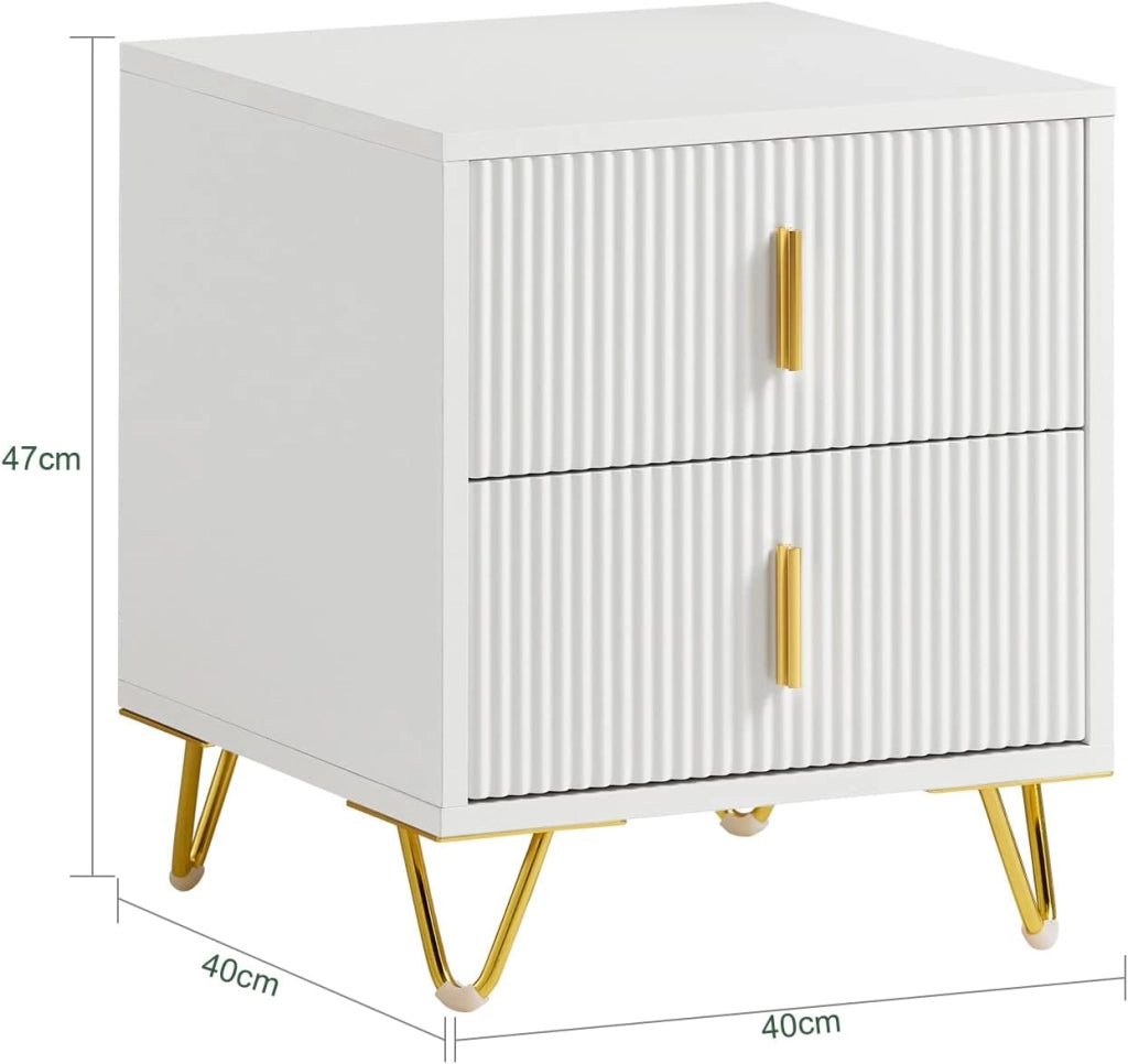 Set di 2 Comodino Camera da Letto - Comodino con 2 Cassetti, Tavolino Salotto - Moderna Cassettiera L40 x P40 x A47 cm Bianco FBT115-Wx2