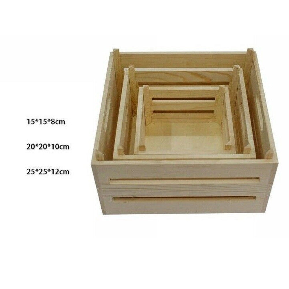 Trade Shop - Set 3 Pezzi Cassette Cesti In Legno Naturale Tris Decoupage Contenitori 53470a -