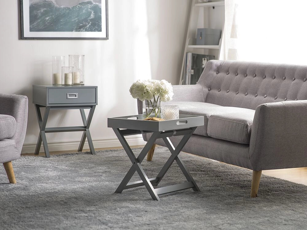 Tavolino da caffè Vassoio rimovibile pieghevole in legno grigio dal design scandinavo