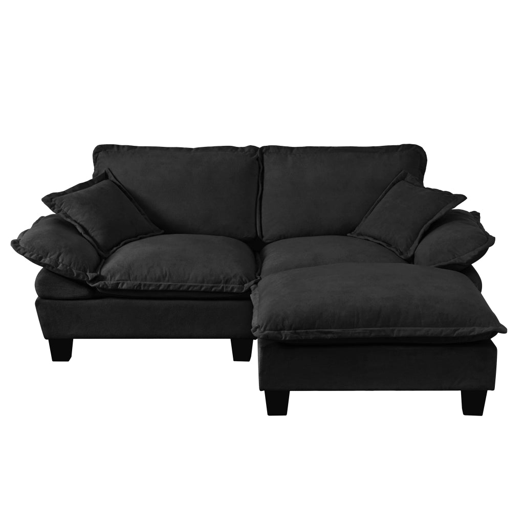 Divano angolare modulare Cloud in ciniglia nera con ottomana mobile; 194x155x90 cm