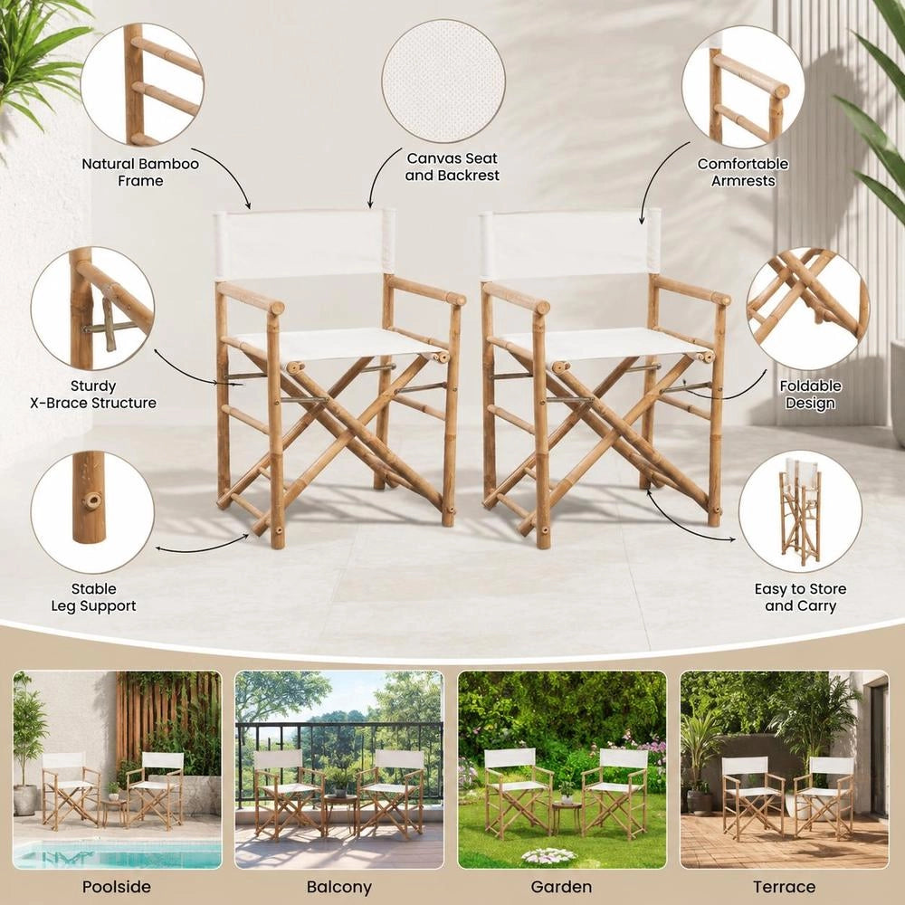 Folding DirectorFTs Chair, 2 Pieces, Bamboo And Canvas