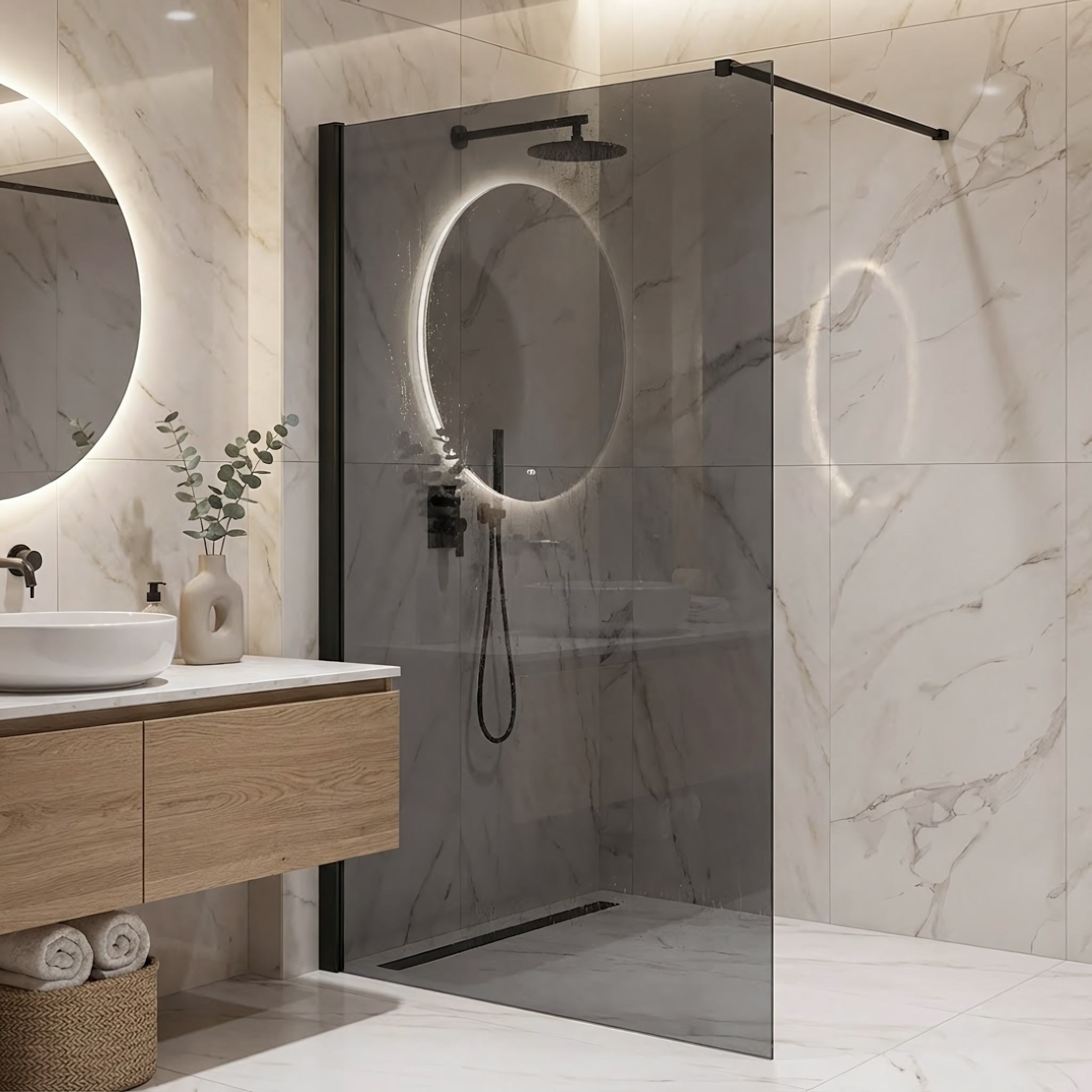 Parete Doccia Rea Flexi Grey / Black 140