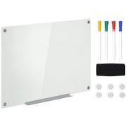 Lavagna Bianca 90x60x0,4 cm con 4 Pennarelli Colorati e Cancellino in Vetro e Alluminio Satinata