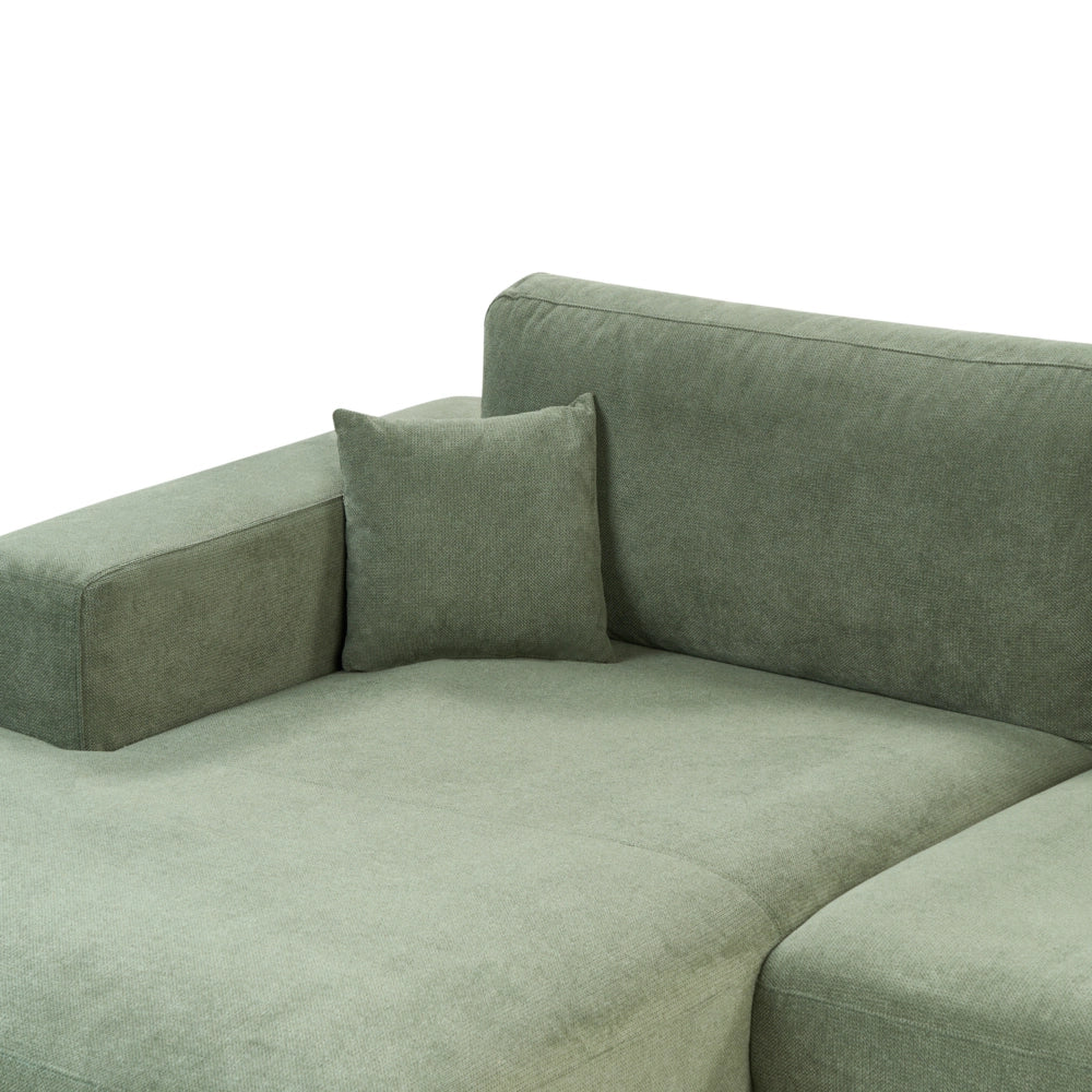 Divano angolare lato destro in Tessuto imbottito verde con Cuscini 3 posti stile moderno minimalista