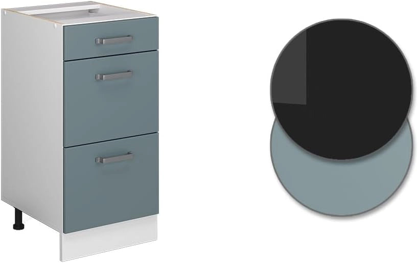 Mobiletto base per cucina R-Line, Grigio-blu, 40 cm con cassetti, senza piano di lavoro, per la libera combinazione all'interno di sistemi cucina modulari