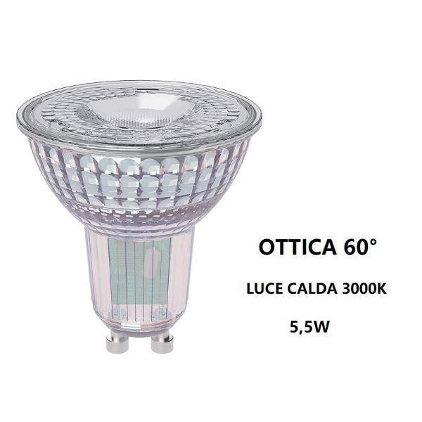 GU10 LAMPADINA FARETTO IN VETRO A LED 5,5W OTTICA 60° LUCE CALDA 3000K BOT