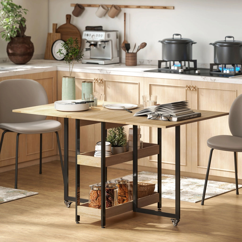 Tavolo da pranzo pieghevole con ruote ¨C zephmum ¨C quercia 120x60x75 cm