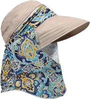 Cappello da sole pieghevole con cappuccio e bordo largo per donne - Cappello da sole estivo con protezione UV - Cappello da spiaggia con design elegante