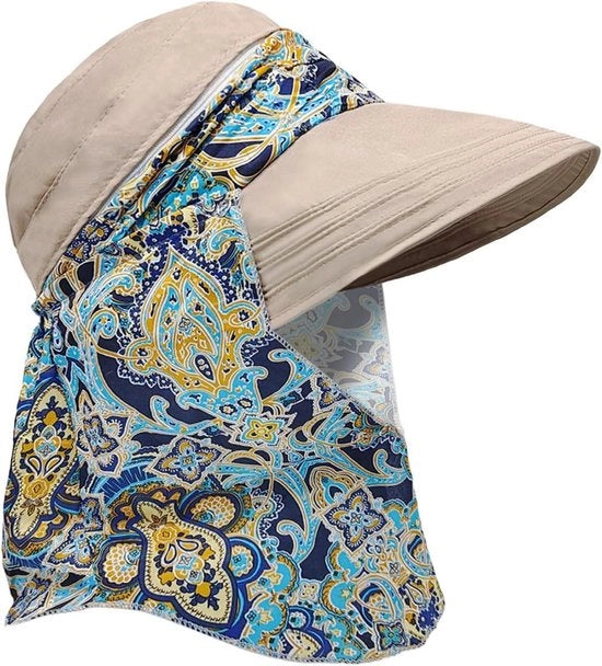 Cappello da sole pieghevole con cappuccio e bordo largo per donne - Cappello da sole estivo con protezione UV - Cappello da spiaggia con design elegante