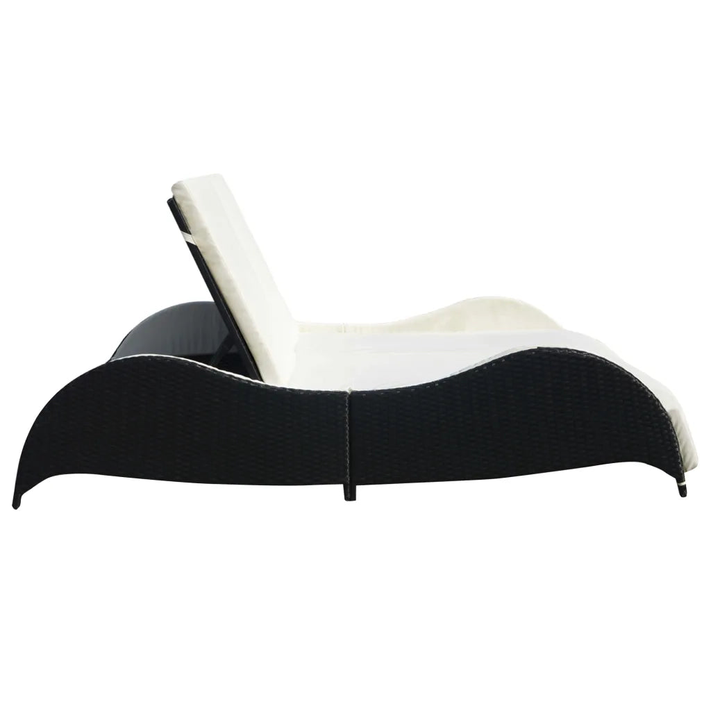 Lettino Prendisole Doppio con Cuscino in Polyrattan Nero 41977