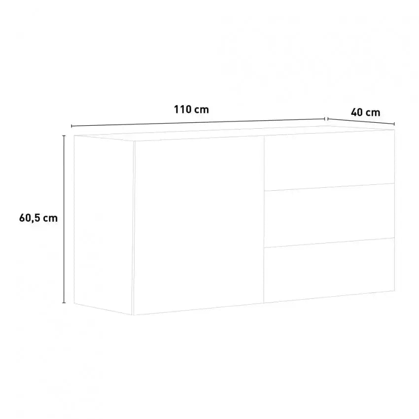 Credenza moderna con 1 anta e 3 cassetti in bianco lucido METIS