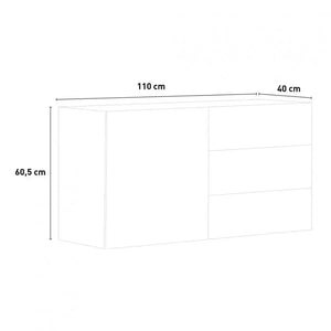 Credenza moderna con 1 anta e 3 cassetti in bianco lucido METIS