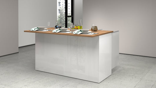 Isola Cucina SOLE 3 Ante – Bianco Lucido/Rovere, 155x90x90 cm, Made in Italy