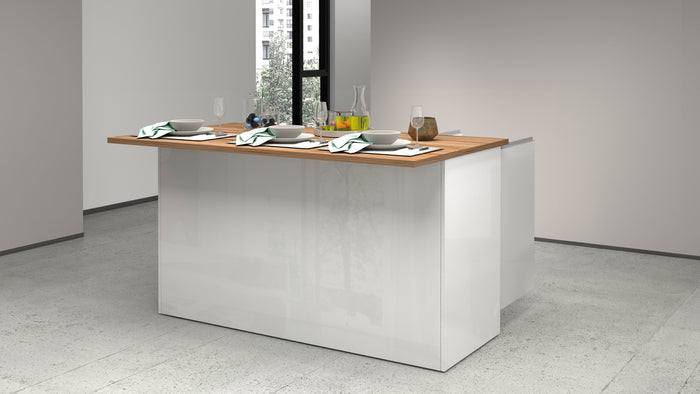 Isola Cucina SOLE 3 Ante – Bianco Lucido/Rovere, 155x90x90 cm, Made in Italy