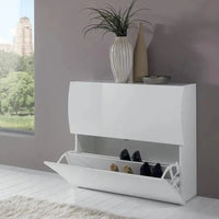 Scarpiera Moderna 2 Ante A Ribalta Bianco Lucido con Design ONDA