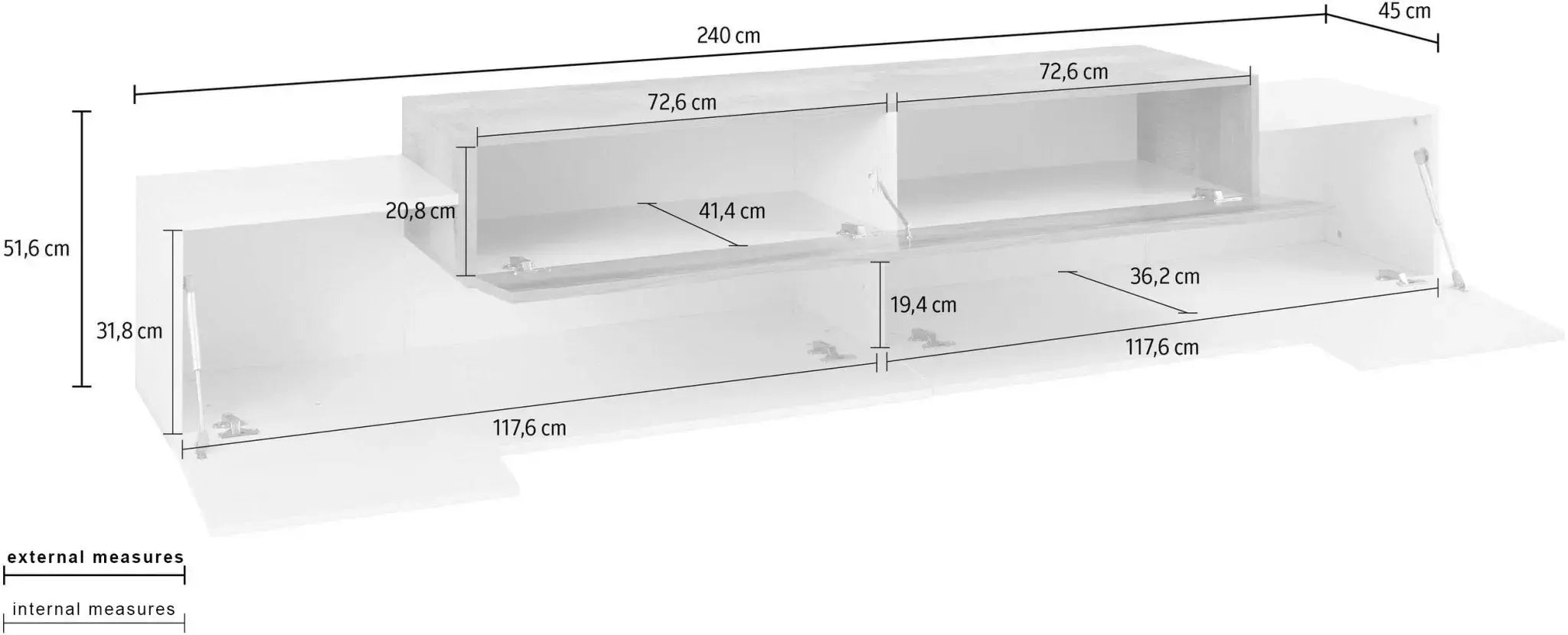 Report - Porta TV Coro Moderno 240 Bianco Lucido