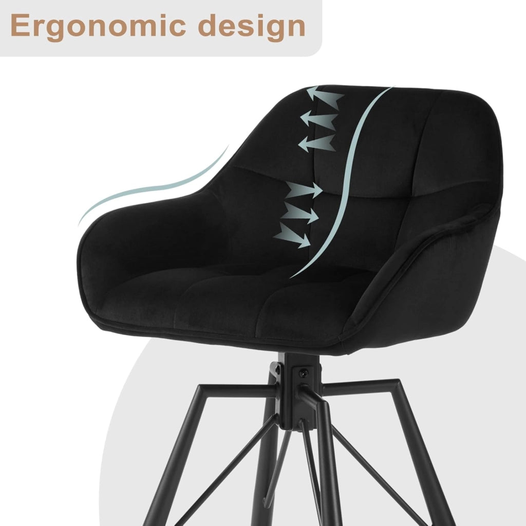 6 Pezzi Sgabello da Bar con Poggiapiedi, Sedia da Cucina con Sedile Girevole, Sgabello Alto con Schienale e Braccioli, Seduta in Velluto e Gambe in Metallo, Nero, BH397sz-6