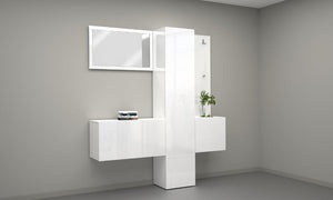 Set Ingresso Moderno KOMPACT 4 Pezzi – 170x35x191 cm, Specchio e 11 Ripiani