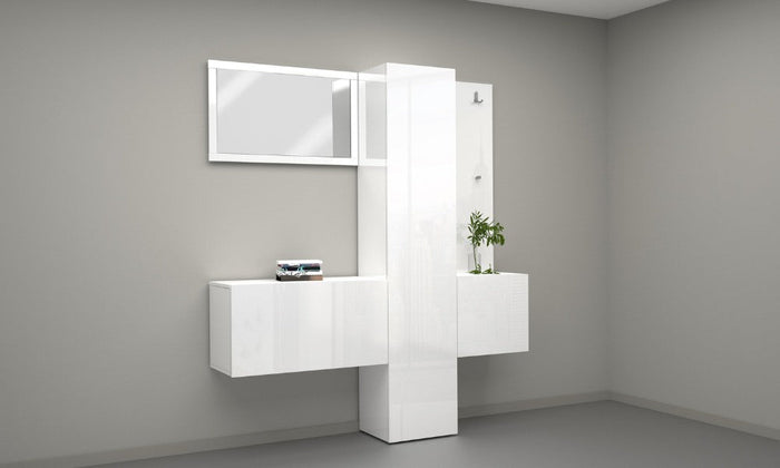 Set Ingresso Moderno KOMPACT 4 Pezzi – 170x35x191 cm, Specchio e 11 Ripiani