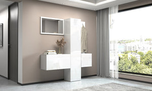 Set Ingresso Moderno KOMPACT 4 Pezzi – 170x35x191 cm, Specchio e 11 Ripiani