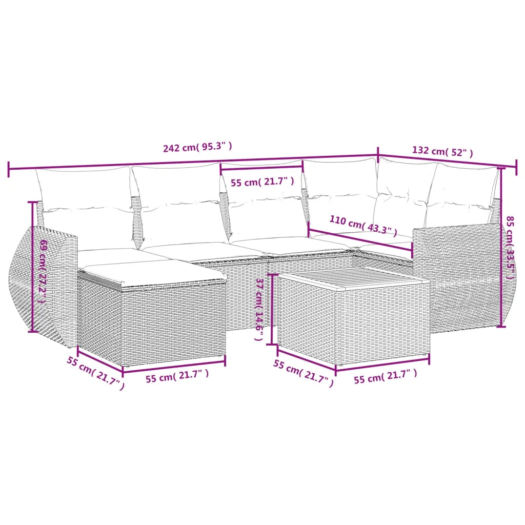 Set Divani da Giardino con Cuscini 7pz Nero Polyrattan 3225104
