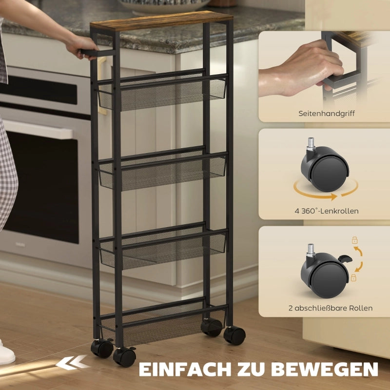 CARRELLO CUCINA STRETTO 13 cm Nero a 5 livelli con ruote