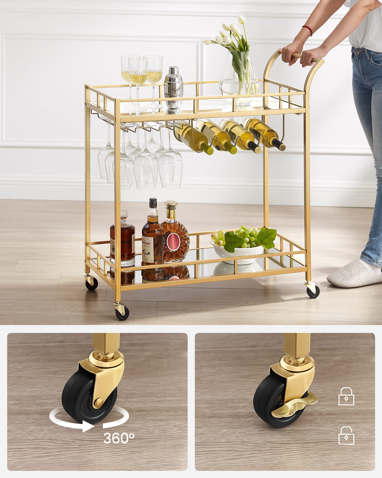 Tavolo da bar rustico VALORA su ruote con portabicchieri - LRC090A03