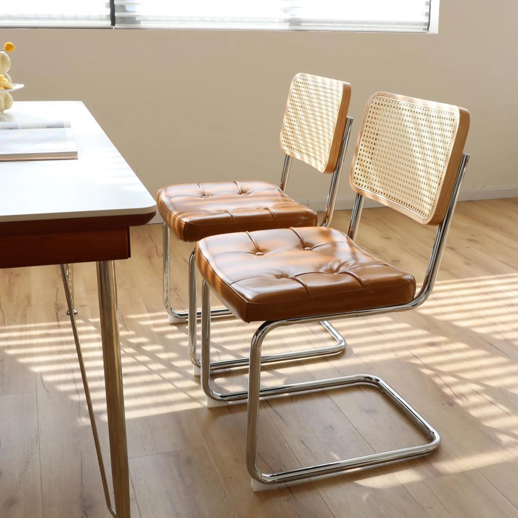 Sedia da pranzo set da 2 - Sedia in velluto e rattan con gambe cromate – Design Mid-Century Modern ispirato a Breuer – Sedia imbottita ideale per soggiorno, cucina e altri ambienti