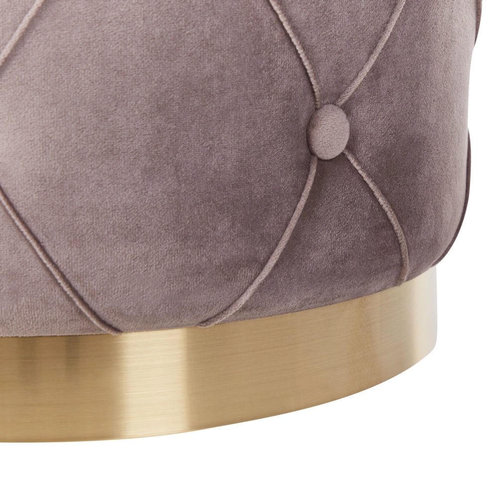 Set di pouf portaoggetti in velluto di poliestere grigio talpa con rivestimento capitonnè base dorata design retrò