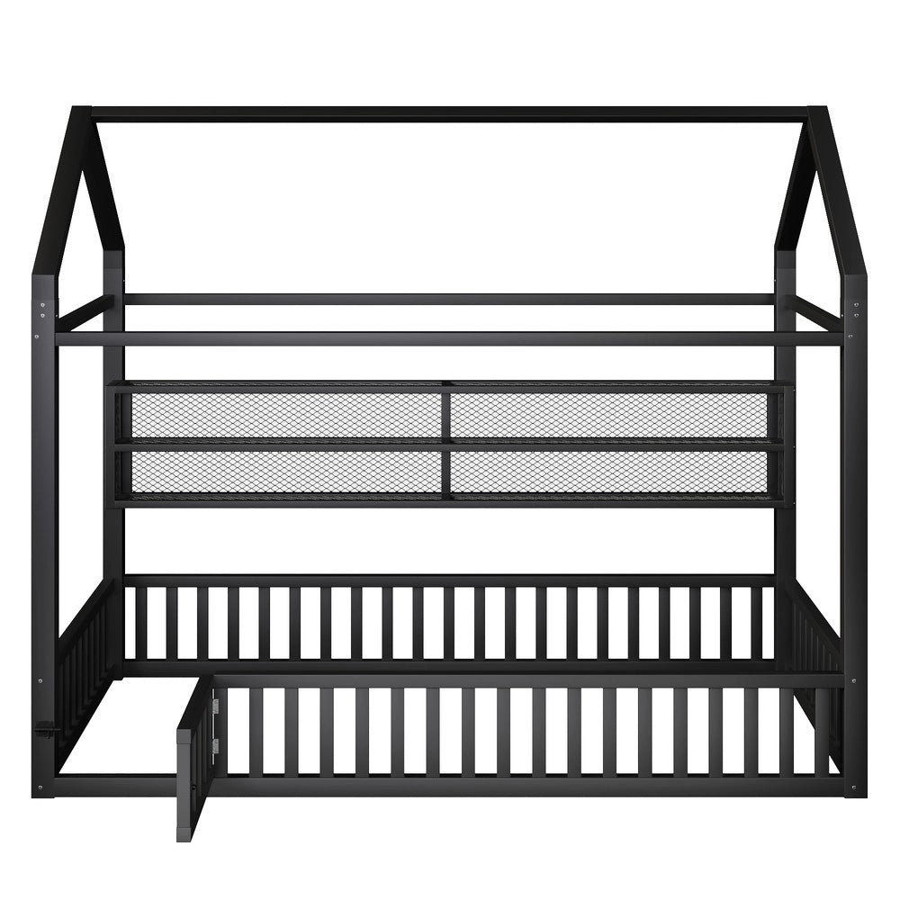 Letto a Piattaforma con LED e Recinzione ¨C MINIMAL ¨C Nero 90x200