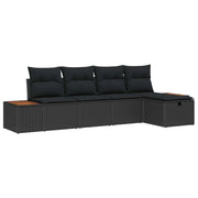 Set Divano da Giardino con cuscino 5 pcs Nero polyrattan