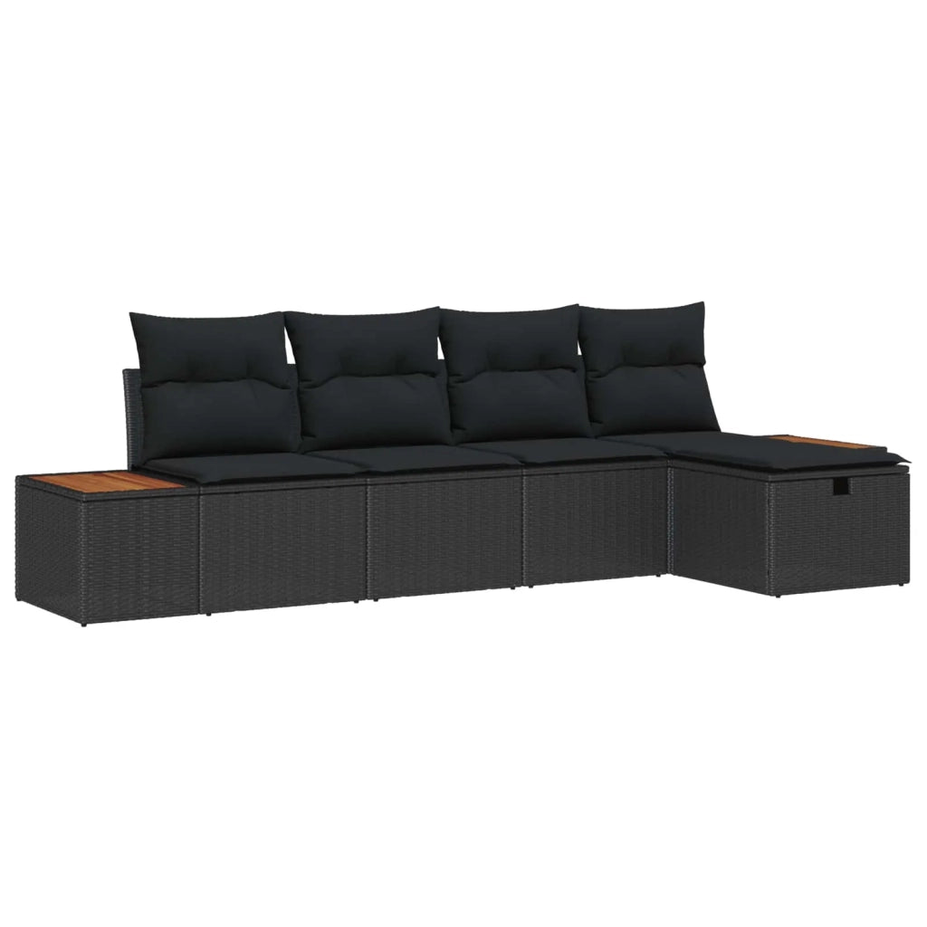 Set Divano da Giardino con cuscino 5 pcs Nero polyrattan