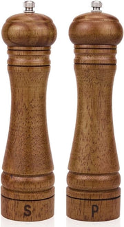 Set di Molini da Pepe e Sale in Legno, Mulinello da Pepe e Mulinello da Sale, Mulinello da Pepe, Dispensieri da Sale con Rotor Ceramico Regolabile - Mulinello da Pepe in Legno di Quercia per la Cucina 20 cm - 2 pezzi