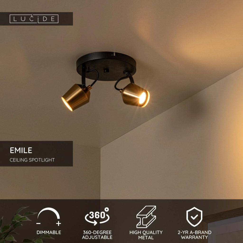Faretto soffitto moderno EMILE 2xGU10 oro/nero Lucide
