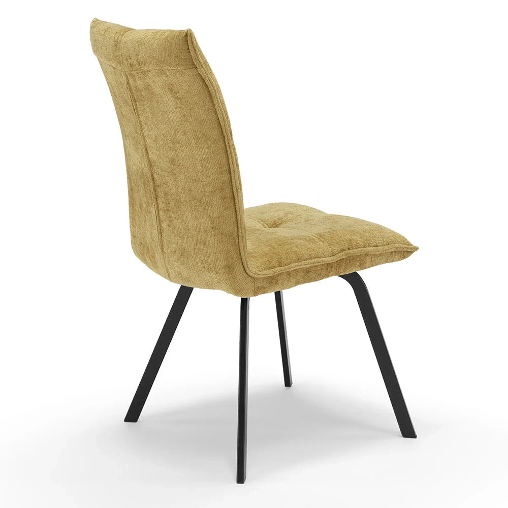 Set 6 sedie imbottite per sala da pranzo LETIZIA, design moderno, gambe robuste in metallo, rivestimento in tessuto spesso e idrorepellente effetto tridimensionale colore Senape