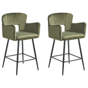 Set di 2 sgabelli da bar velluto verde oliva braccioli schienale intagliato gambe in metallo moderna industriale