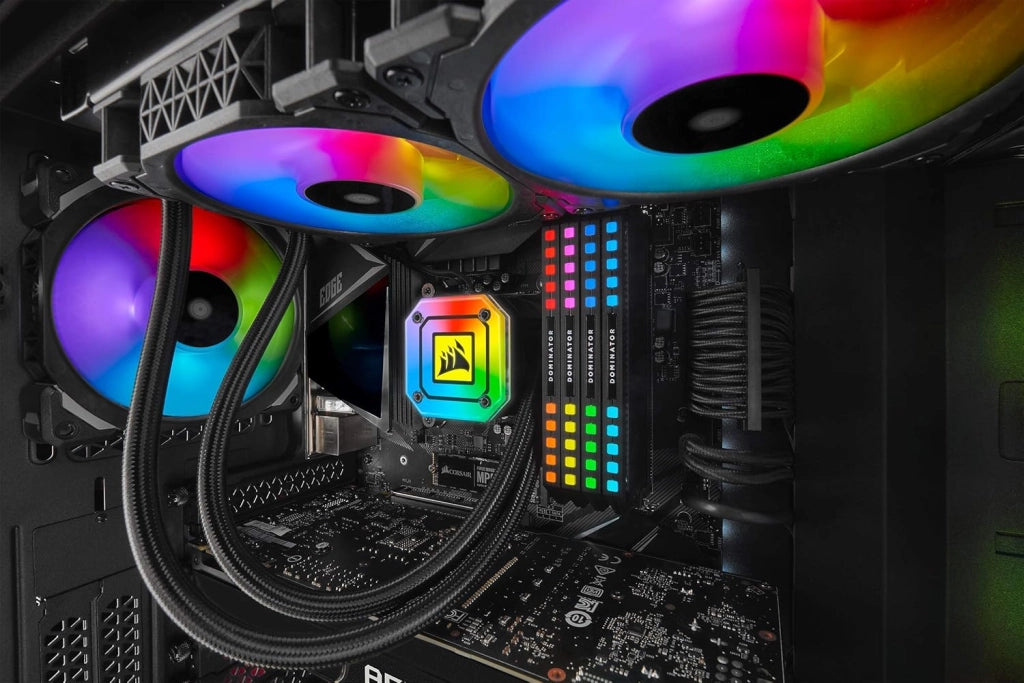 Dissipatore a Liquido 33 LED RGB CAPELLIX Ultra-Luminosi, Due Ventole PWM ML RGB da 140 mm, 400 a 2.000 RPM, Modalità Zero RPM, iCUE Commander CORE Incluso, Nero, Radiatore di 280mm